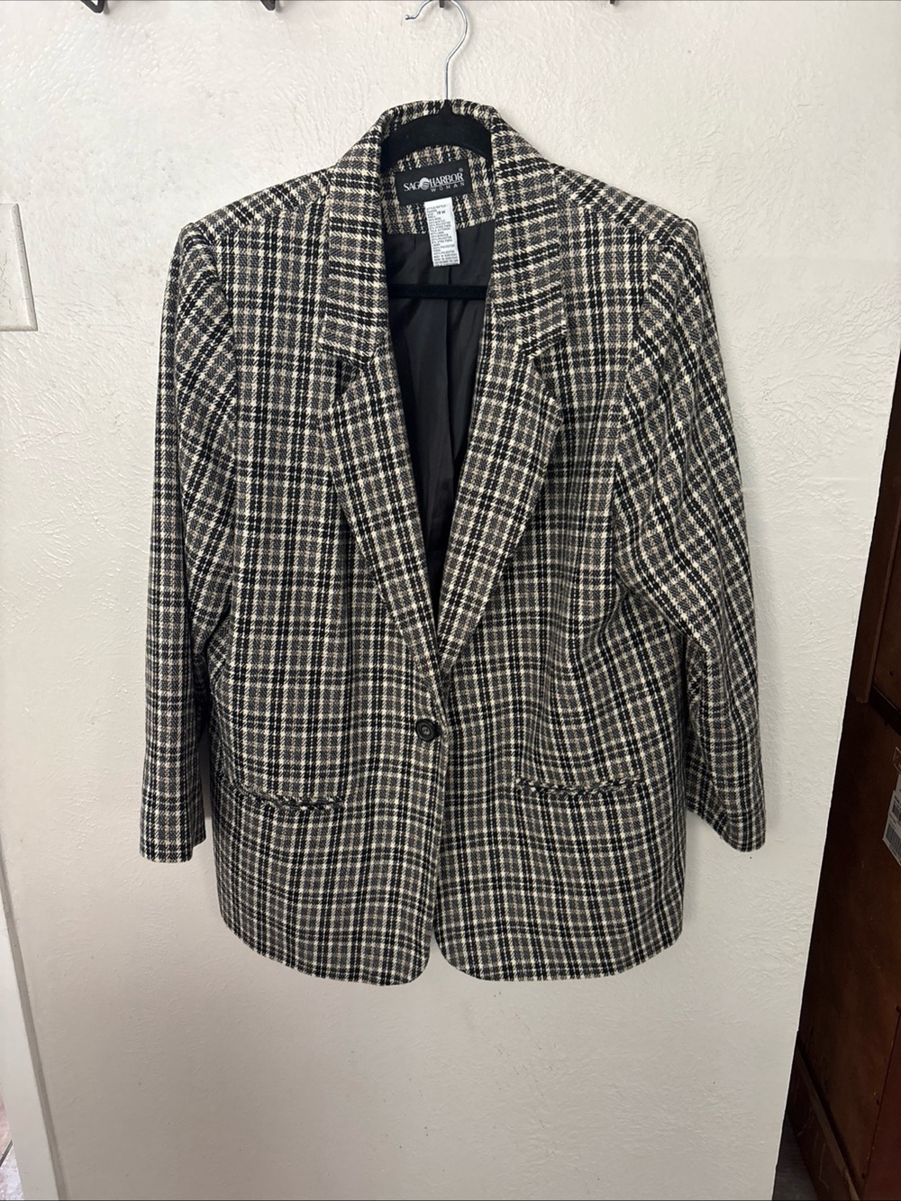 Vintage Sag Harbor Black & White Plaid Women's Blazer Jacket 18 W